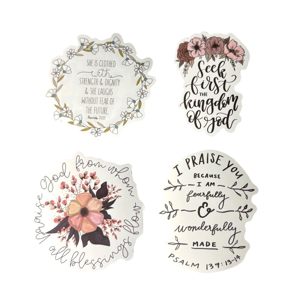 Christian Bible Verse Stickers Floral Faith Scrapbook Decals Lot of 4